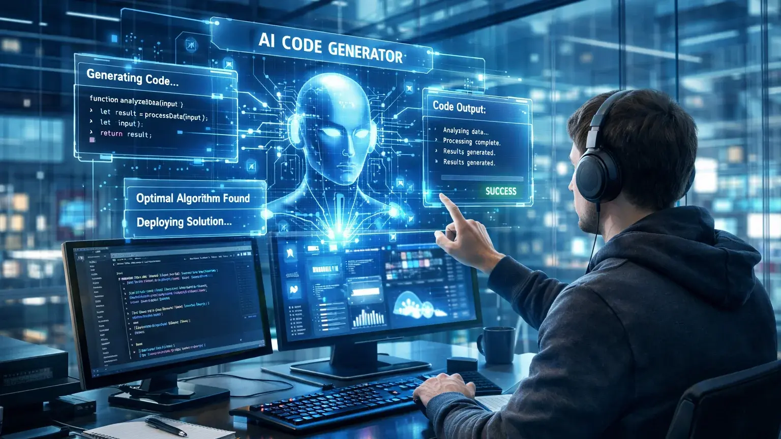 Das Bild hinterfragt klassische Coding-Paradigmen und dient als visuelle Metapher für den Wandel durch KI in der Softwareentwicklung.