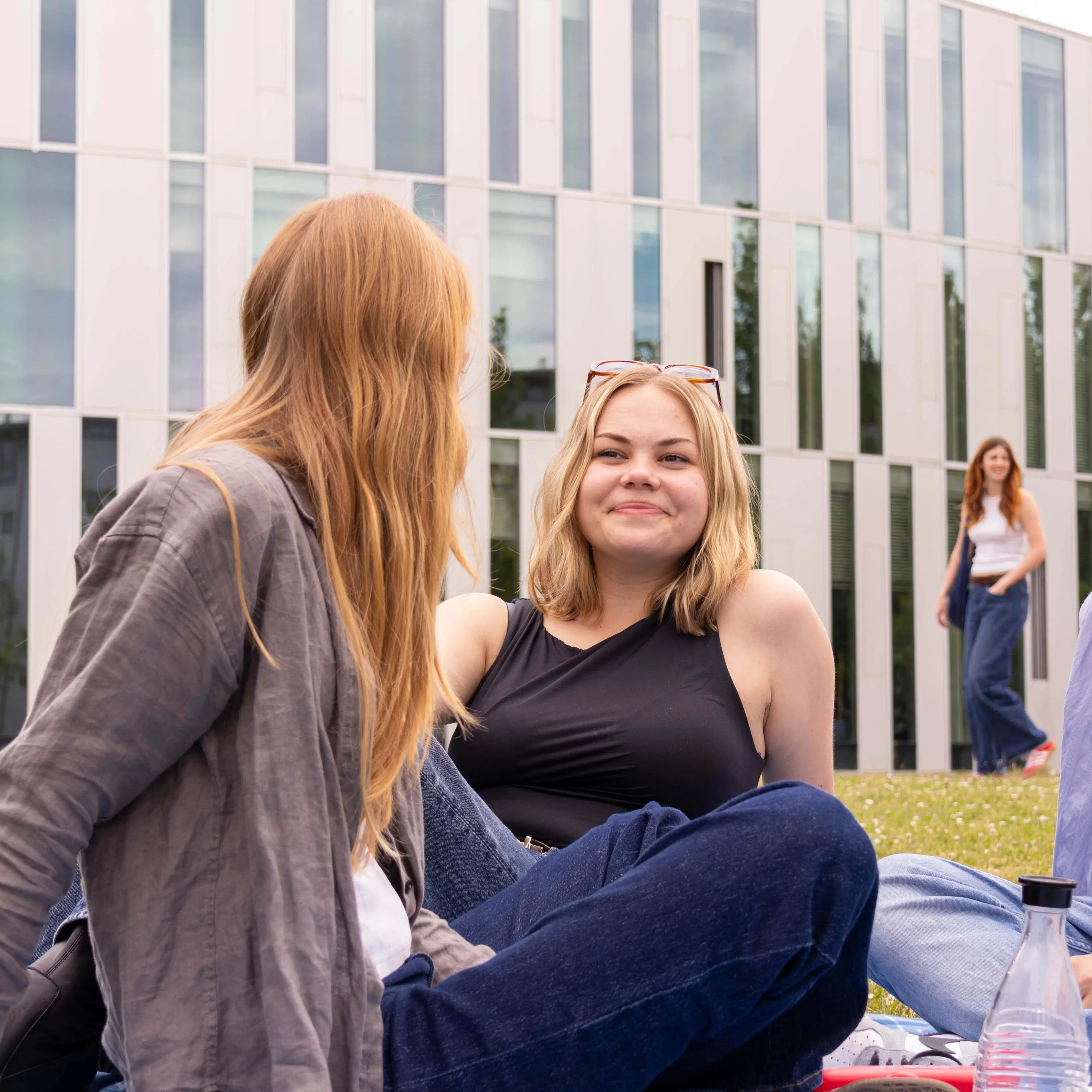 Studierende picknicken auf dem Campus der Hochschule der Medien.